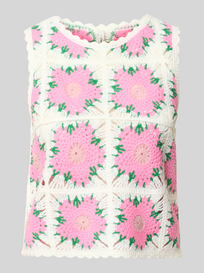 Produktfoto, Boxy Fit Strick-Top mit Allover-Muster Modell 'EMMA' von Only in Weiß, Rosa und Grün mit Struktur und Rundhals, breite Träger, Strick