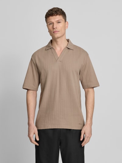HUGO Koszulka polo o kroju relaxed fit z fakturowanym wzorem model 'DALIBO' Jasnobrązowy 4