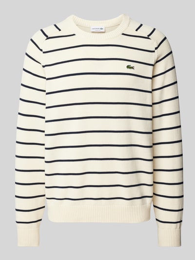 Lacoste Sweter z dzianiny z naszywką z logo Złamany biały 1