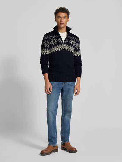 Dale of Norway Noorse trui met schipperskraag van wolmix, model 'Myking' Marineblauw - 1