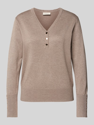 FREE/QUENT Gebreide pullover met V-hals, model 'Katie' Taupe gemêleerd - 2