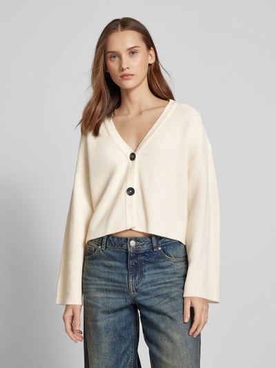 Only Cropped Strickjacke mit V-Ausschnitt Modell 'KATIA' Offwhite 4