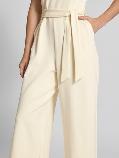 Jake*s Collection Jumpsuit met strikceintuur en ronde hals Ecru - 3