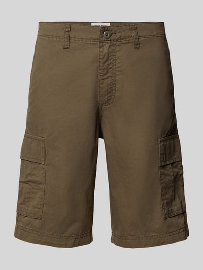 Produktfoto, szorty z bawełny w kolorze brązowym, model COLE MATTY od Jack & Jones, krój regular fit, kieszenie cargo, szerokość w rozmiarze M: 44 cm, długość wewnętrzna nogawki w rozmiarze M: 27 cm, gładka faktura