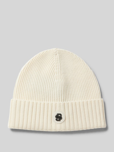 BOSS Beanie van scheerwol met labeldetail, model 'Fati' Offwhite - 1