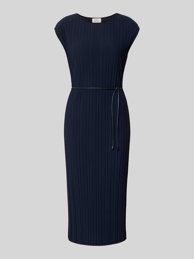 Produktfoto, Midikleid mit Rundhalsausschnitt und Bindegürtel von ROBE LÉGÈRE in Dunkelblau, gerade Form, Material-Mix mit Stretch-Anteil