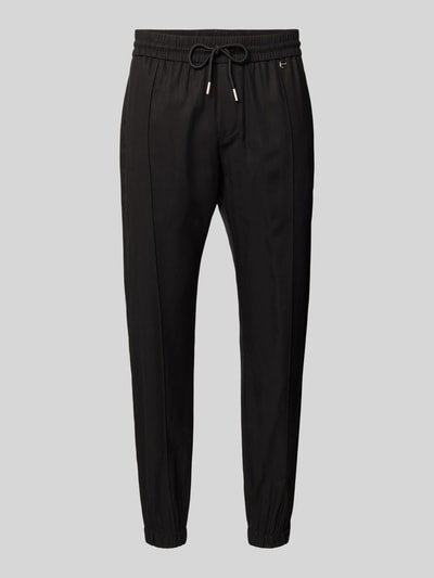 Produktfoto, schwarze Loose Fit Stoffhose aus Lyocell-Leinen-Mix von Antony Morato mit elastischem Bund, Tunnelzug, Eingrifftaschen.