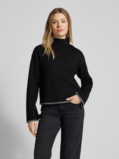 Jake*s Collection Gebreide pullover van viscosemix met opstaande kraag Zwart - 4