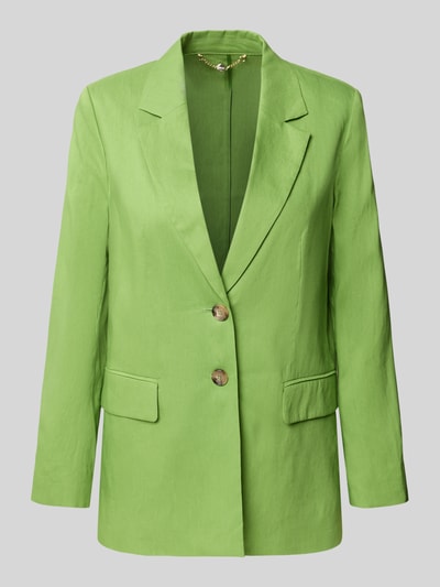 Produktfoto, Blazer aus Leinen-Mix mit Pattentaschen von Marc Cain in hellem Grün, gerader Schnitt, Reverskragen, Knopfverschluss, glatte Textur