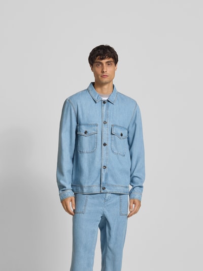 Officine Générale Regular Fit Hemdjacke aus reinem Lyocell Jeansblau 4