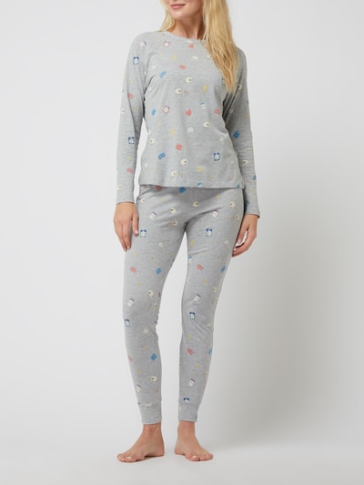 Jake*s Casual Pyjama-Oberteil mit Allover-Print  Silber Melange 1