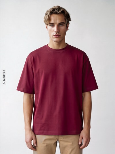 Selected Relaxed Fit T-Shirt mit Rundhalsausschnitt Modell 'OSCAR' Bordeaux 4