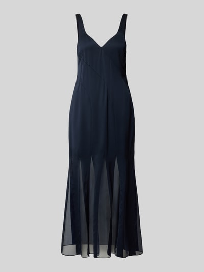 Produktfoto, Meerjungfrauen avondjurk uit pure viscose model 'DONABELLI' van BOSS, look: effen, pasvorm: zeemeerminstijl, midilengte, V-hals, transparante inzetten, verborgen ritssluiting, model met brede bandjes, uitlopende zoom, materiaalverwerking: satijn