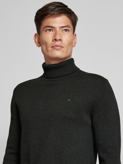 Christian Berg Men Rollkragenpullover mit Woll-Anteil und Label-Stitching Dunkelgruen Melange 3