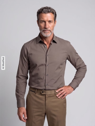 HUGO Businesshemd mit Kentkragen Modell 'Kenno' Dunkelbraun 4
