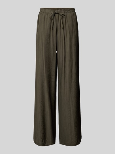 Produktfoto, Wide Fit Stoffhose aus Viskose-Mix Modell 'Marou' von OPUS, Damen Stoffhose mit Strukturmuster in Oliv, elastischer Bund mit Tunnelzug, Bundweite bei Größe 36: 113 cm, Innenbeinlänge bei Größe 36: 78 cm