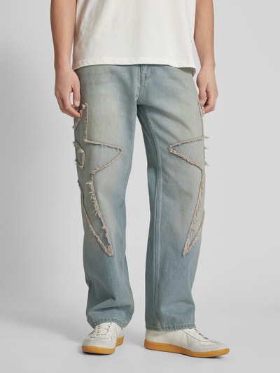 REVIEW Baggy Fit Jeans mit Motiv-Stitching Hellblau 4