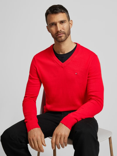 Tommy Hilfiger Strickpullover mit Logo-Stitching Modell 'PIMA' Rot 3