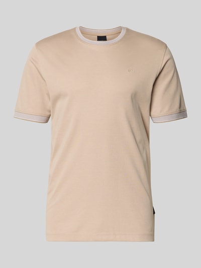 Produktfoto, T-Shirt mit Rundhalsausschnitt von bugatti, Beige, Baumwoll-Mix, Regular-Fit, Label-Detail, Rückenlänge 70 cm bei Größe M