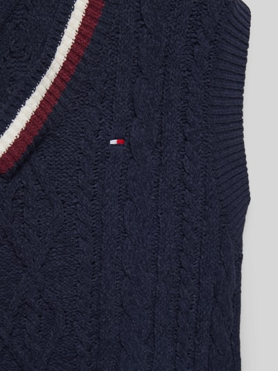 Tommy Hilfiger Teens Sweter z dekoltem w serek model ‘GLOBAL’ Granatowy 2