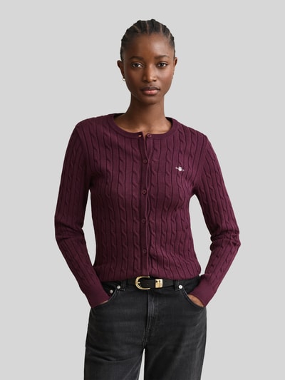GANT Regular Fit Strickjacke aus Baumwoll-Mix Bordeaux 4