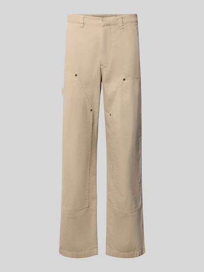 Produktfoto, beige Straight Fit Jeans mit Beintaschen von WOOD WOOD aus reiner Baumwolle mit Gesäßtaschen, Knopf- und Reißverschluss, neutrale glatte Oberfläche
