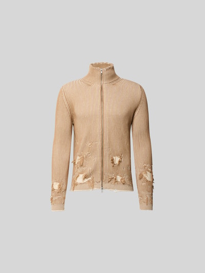 Produktfoto, Slim Fit Jacke im Used-Look von MM6 Maison Margiela aus reiner Baumwolle in Strick-Optik mit Zweiwege-Reißverschluss, beige.