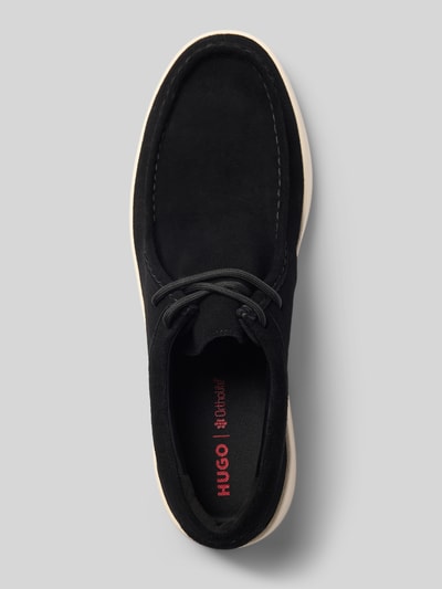 Produktfoto, schwarze Schnürschuhe aus echtem Leder Modell 'Lyde_derb_sd' von HUGO, glatte Oberfläche, weiße Sohle, Herren Schnürschuhe von HUGO