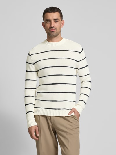 Casual Friday Strickpullover mit gerippten Abschlüssen Modell 'KARL' Offwhite 4