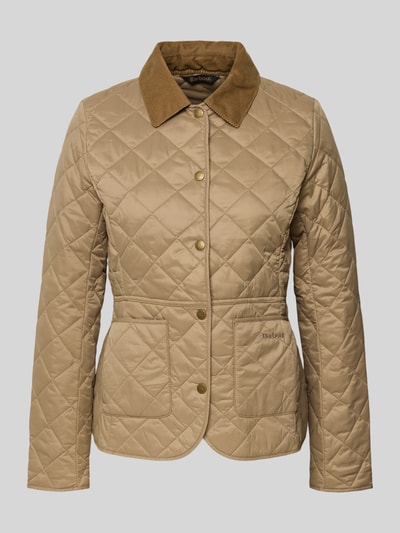 Produktfoto, Shaped Fit Steppjacke mit Cord-Kragen Modell 'DEVERON' von Barbour in Beige, unifarben, Druckknöpfe, gesteppte Textur