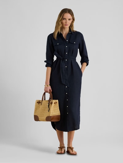 Lauren Ralph Lauren Schmales Midi Hemdblusenkleid aus reinem Leinen Marine 1