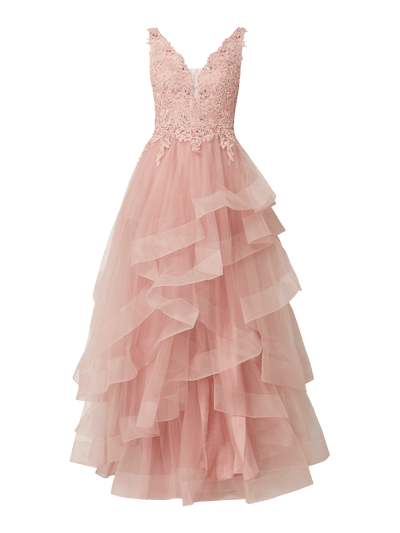 Unique Abendkleid aus Mesh mit Rockteil im Stufen-Look Rosa 2