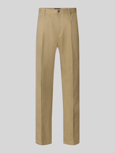 Produktfoto, Relaxed Fit Stoffhose aus reiner Baumwolle Modell 'BEN' von Antony Morato in Beige mit Bundfalten und 5-Pocket-Design, neutraler Hintergrund.