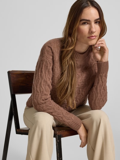 Christian Berg Woman Gebreide pullover van kasjmier met ronde hals Hazelnoot - 3