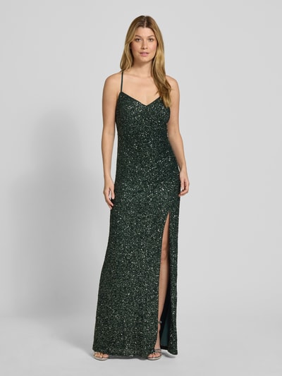 V.M. Abendkleid mit Pailletten und rückseitiger Schnürung Dunkelgruen 4