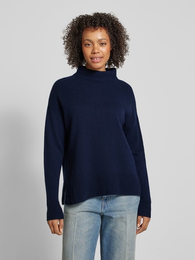 Jake*s Collection Gebreide pullover van kasjmier met opstaande kraag Donkerblauw - 4