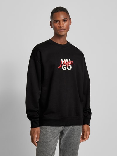 HUGO Sweatshirt met labelprint en -stitching, model 'Dlogonty' Zwart - 4