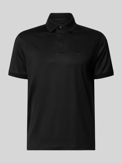 Produktfoto, Slim Fit Poloshirt mit Logo-Stitching von Emporio Armani, Schwarz, Lyocell-Mix mit Baumwoll-Anteil, Polokragen, kurze Knopfleiste.