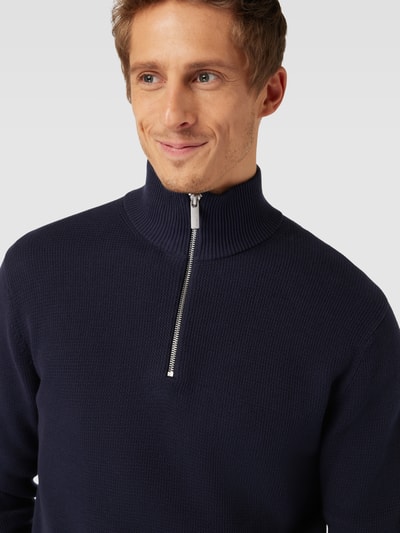 SELECTED HOMME Stickpullover mit Stehkragen Dunkelblau 3