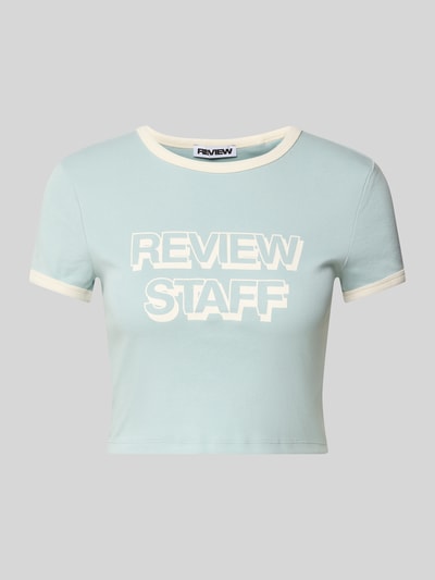 Review Kort T-shirt met labelprint Bleu - 2