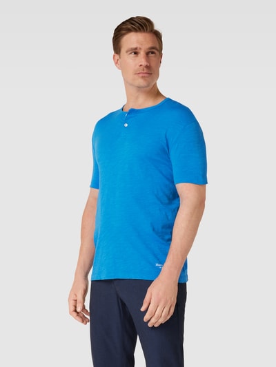 Marc O'Polo T-shirt z krótką listwą guzikową model ‘Serafino’ Oceaniczny 4