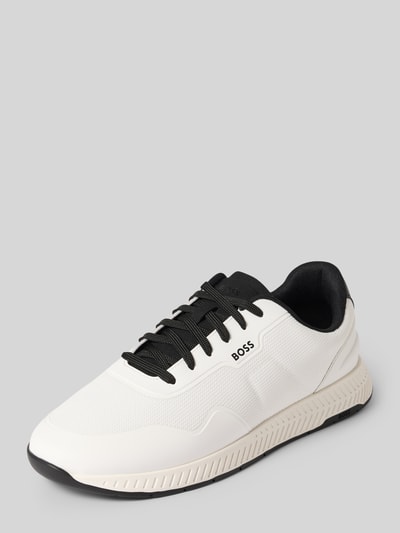Produktfoto, Low Top Sneaker mit dämpfender Sohle Modell 'TITANIUM_RUNN' von BOSS in Optik: Unifarben mit Schuhspitze: Abgerundet, Absatzform: Flach, Verschluss: Schnürung, Sohle: Dämpfung, Materialverarbeitung: Mesh, Herren Sneaker