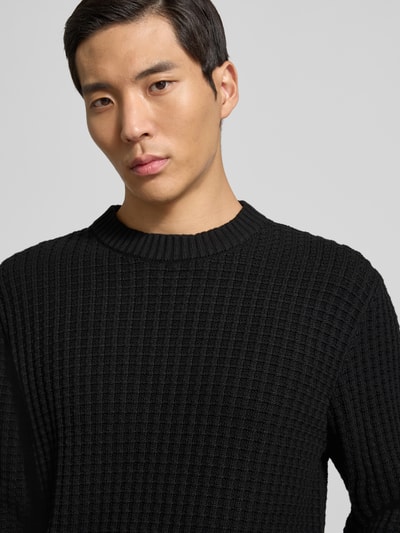 SELECTED HOMME Regular fit gebreide pullover van puur biologisch katoen, model 'TOM' Zwart - 3