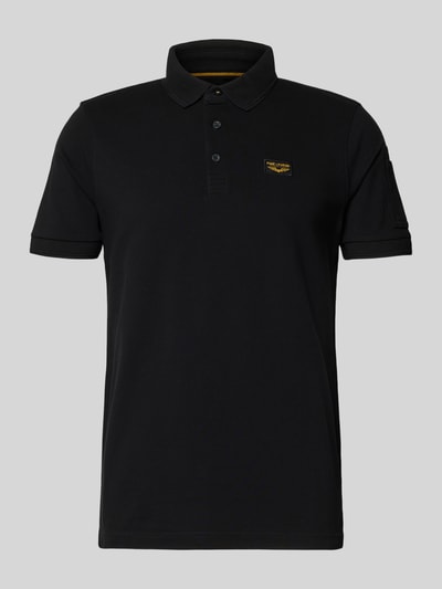 Productfoto, zwart Slim Fit Poloshirt met label-stitching model 'TRACKWAY' van PME Legend, katoen-elastaanmix, knoopsluiting, herenshirt