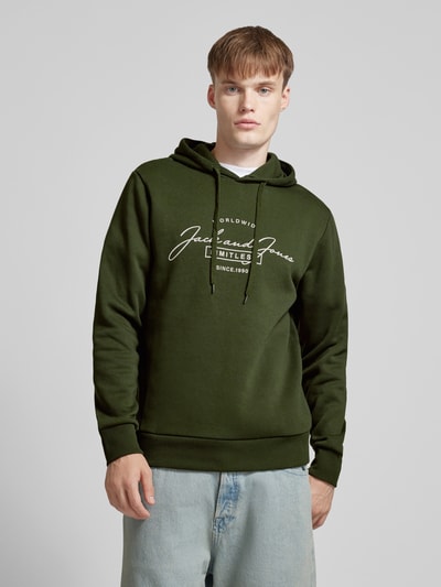 Jack & Jones Hoodie mit Label-Print Modell 'FERRIS' Dunkelgruen 4