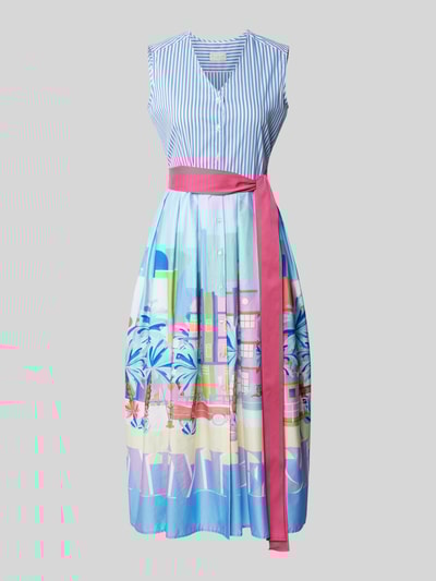 Milano Italy Midikleid mit V-Ausschnitt und Bindegürtel Bleu 2