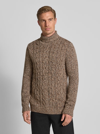 RAGMAN Sweter z dzianiny z prążkowanymi wykończeniami Camel 4