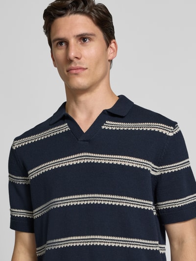 MCNEAL Relaxed fit gebreide polo met V-hals Donkerblauw - 3