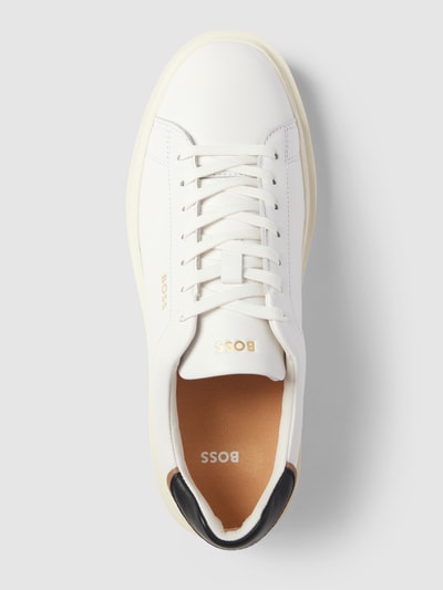 BOSS Black Women Sneakers van leer met contrastgarnering, model 'Amber' Offwhite - 4