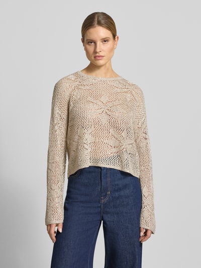 VERO MODA Relaxed Fit Strickpullover mit Pailletten Modell 'LEILANI FLOWERS' Beige 4